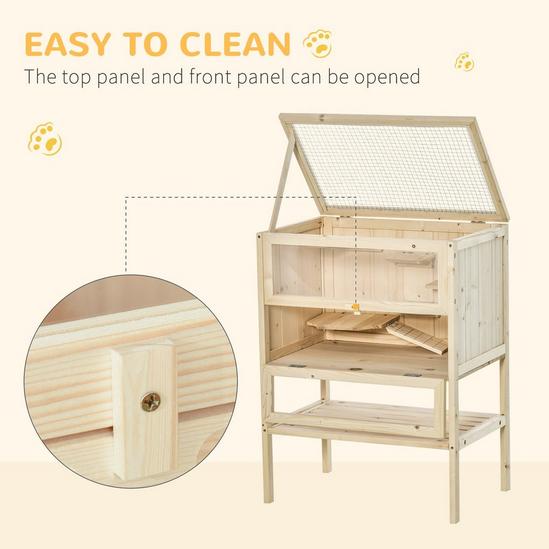 PAWHUT Wooden Hamster Cage with Shelf, Openable Top for Gerbils Mice 5