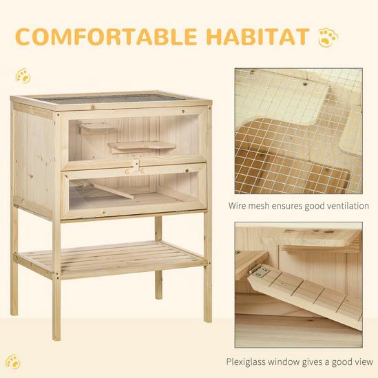 PAWHUT Wooden Hamster Cage with Shelf, Openable Top for Gerbils Mice 6