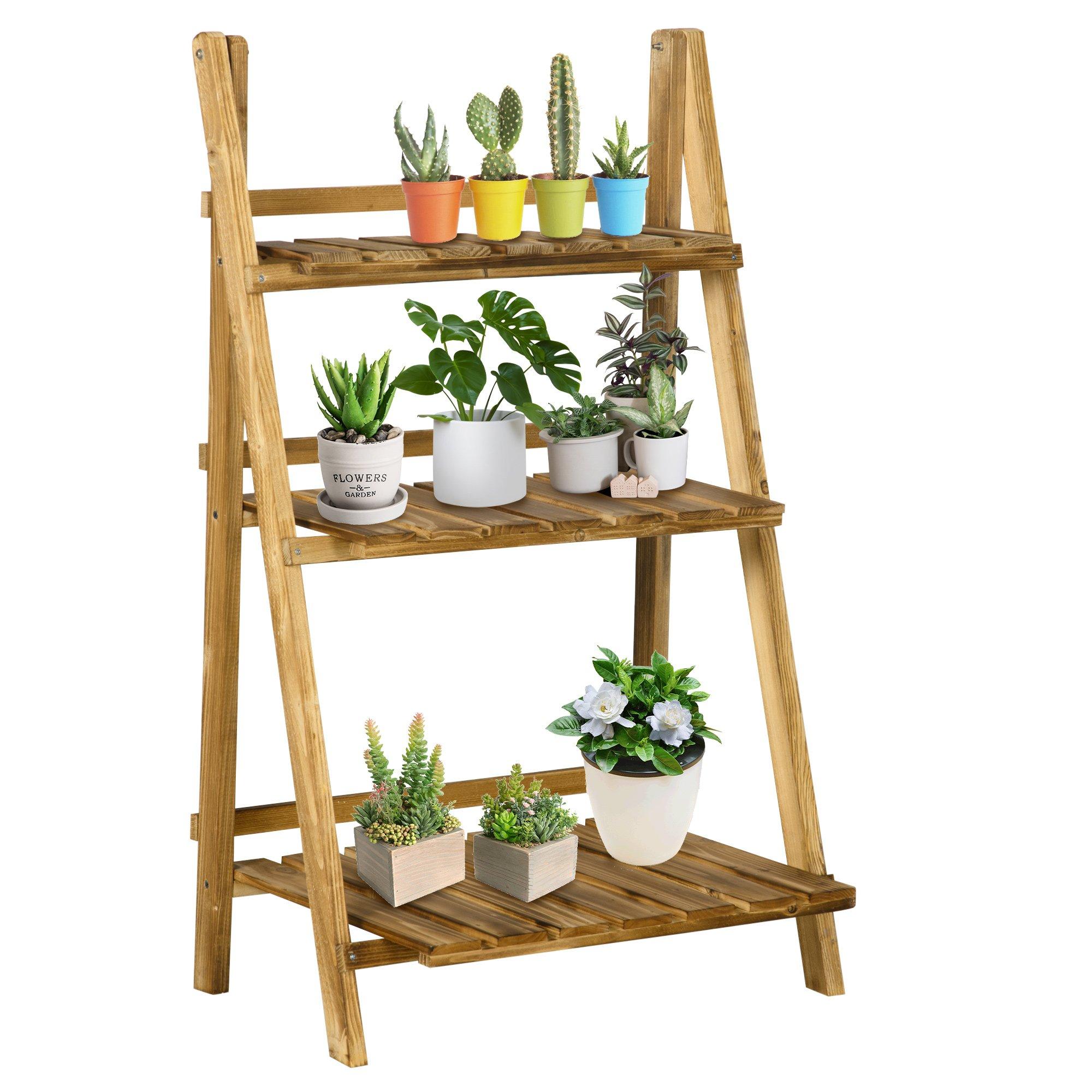 Flower Stand Plant Display Rack 3-Tier Foldable Wood Garden Patio