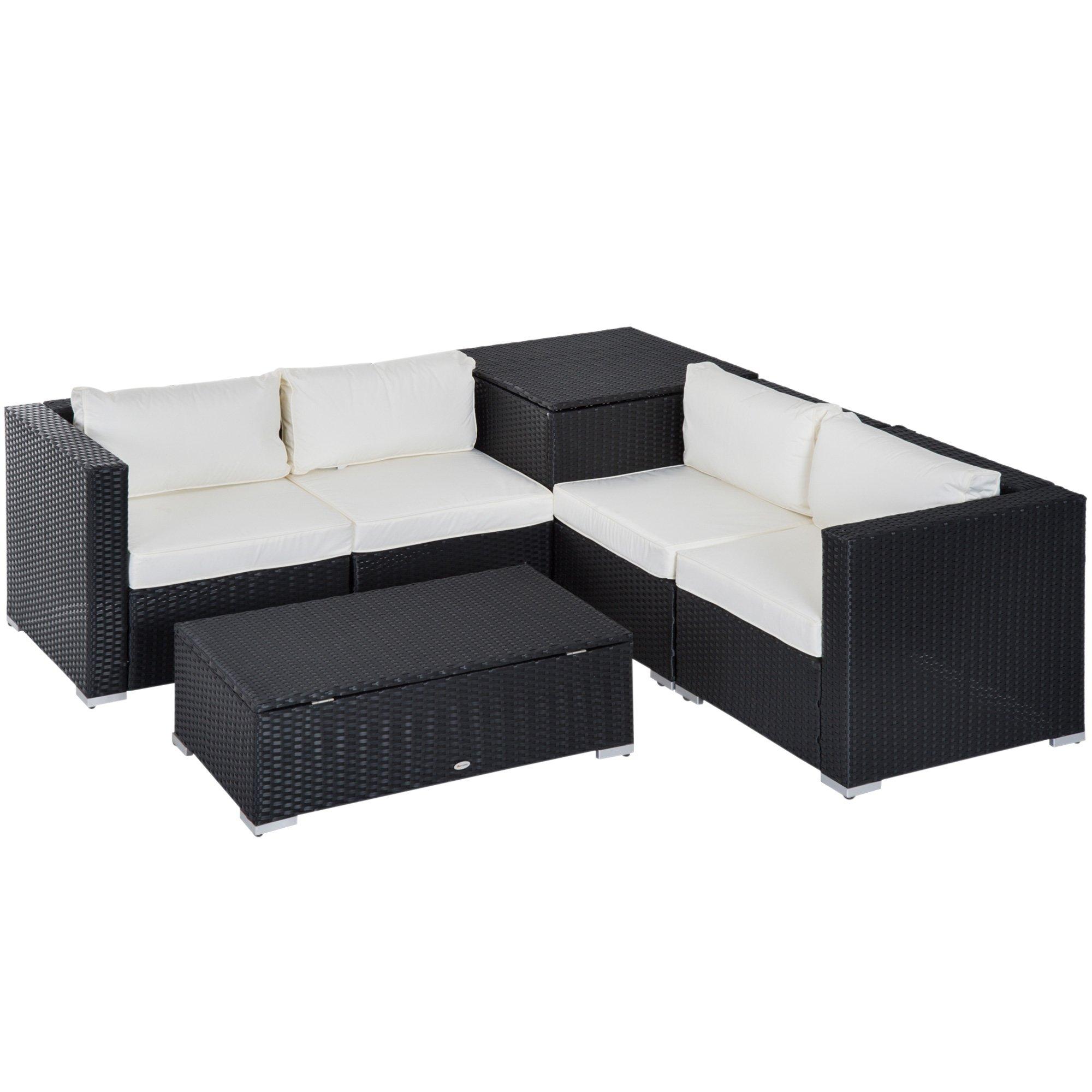 6 PCs Rattan Furniture Sofa Set Side Table Garden Patio Conversation with Cushion