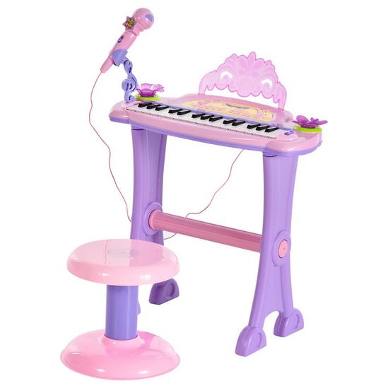 HOMCOM Mini Battery Organ Piano Microphone Stool 32 Key Keyboard Kids Toy 1