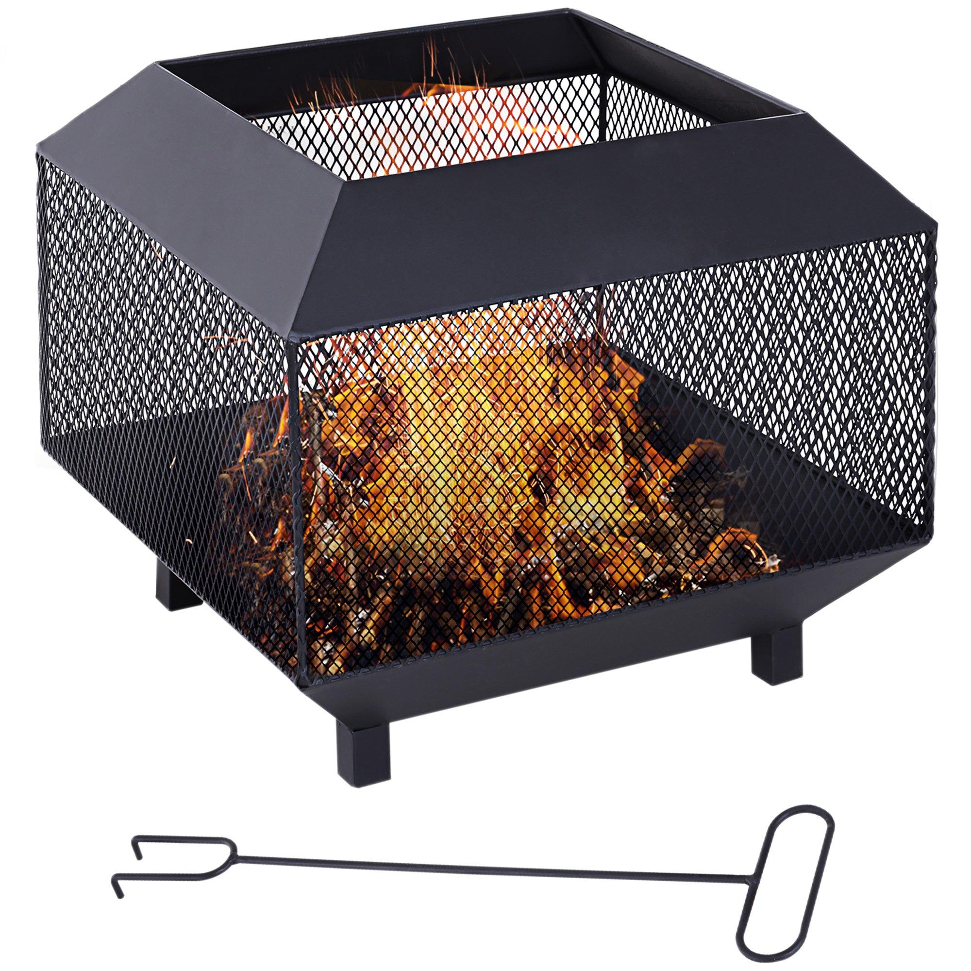 Metal Firepit Patio Heater Brazier Garden Square Stove Log Burner