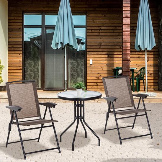 OUTSUNNY Patio Bistro Set Folding Chairs Garden Coffee Table for Balcony 2