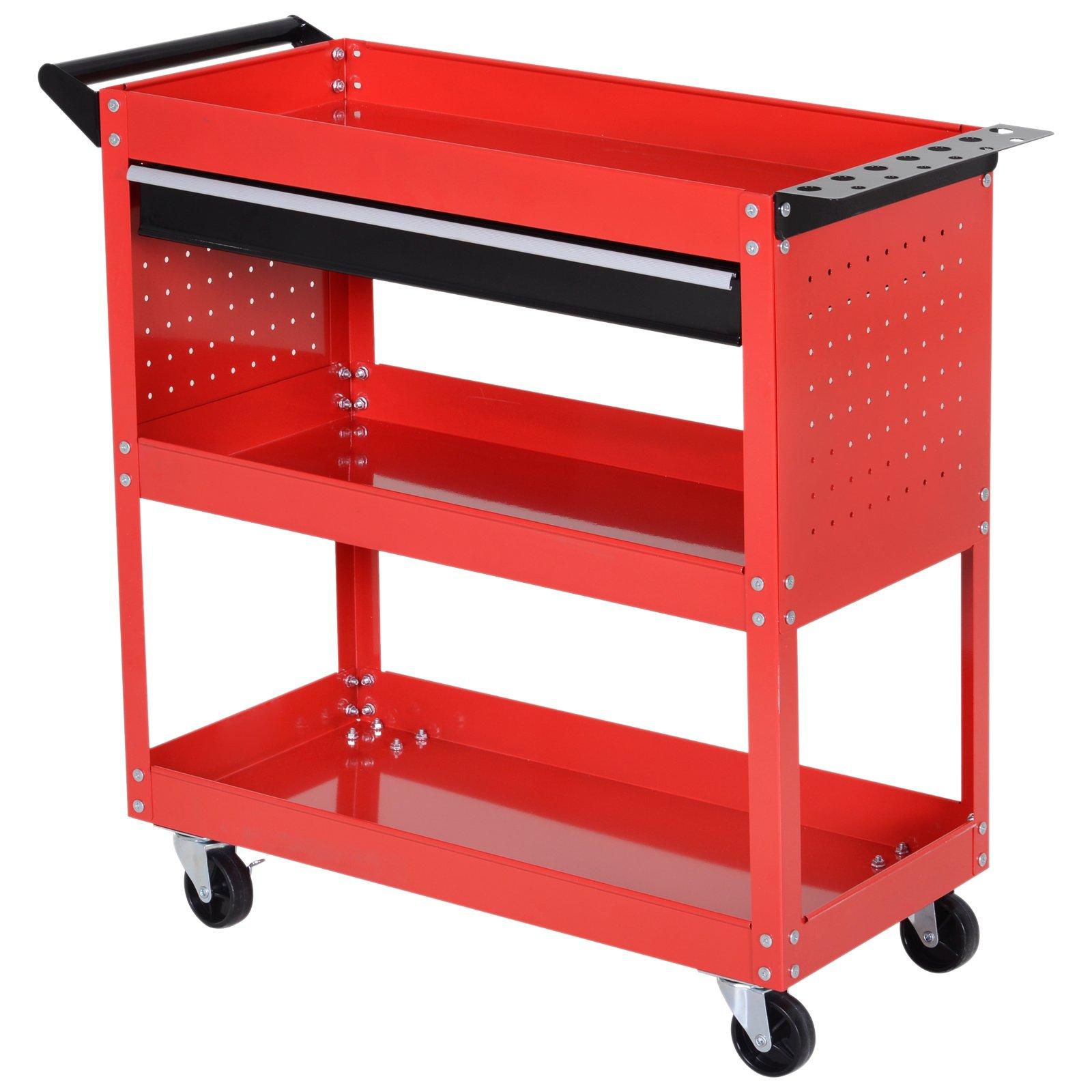 3-tier Tool Trolley Cart Roller Cabinet Storage Box Lockable Casters