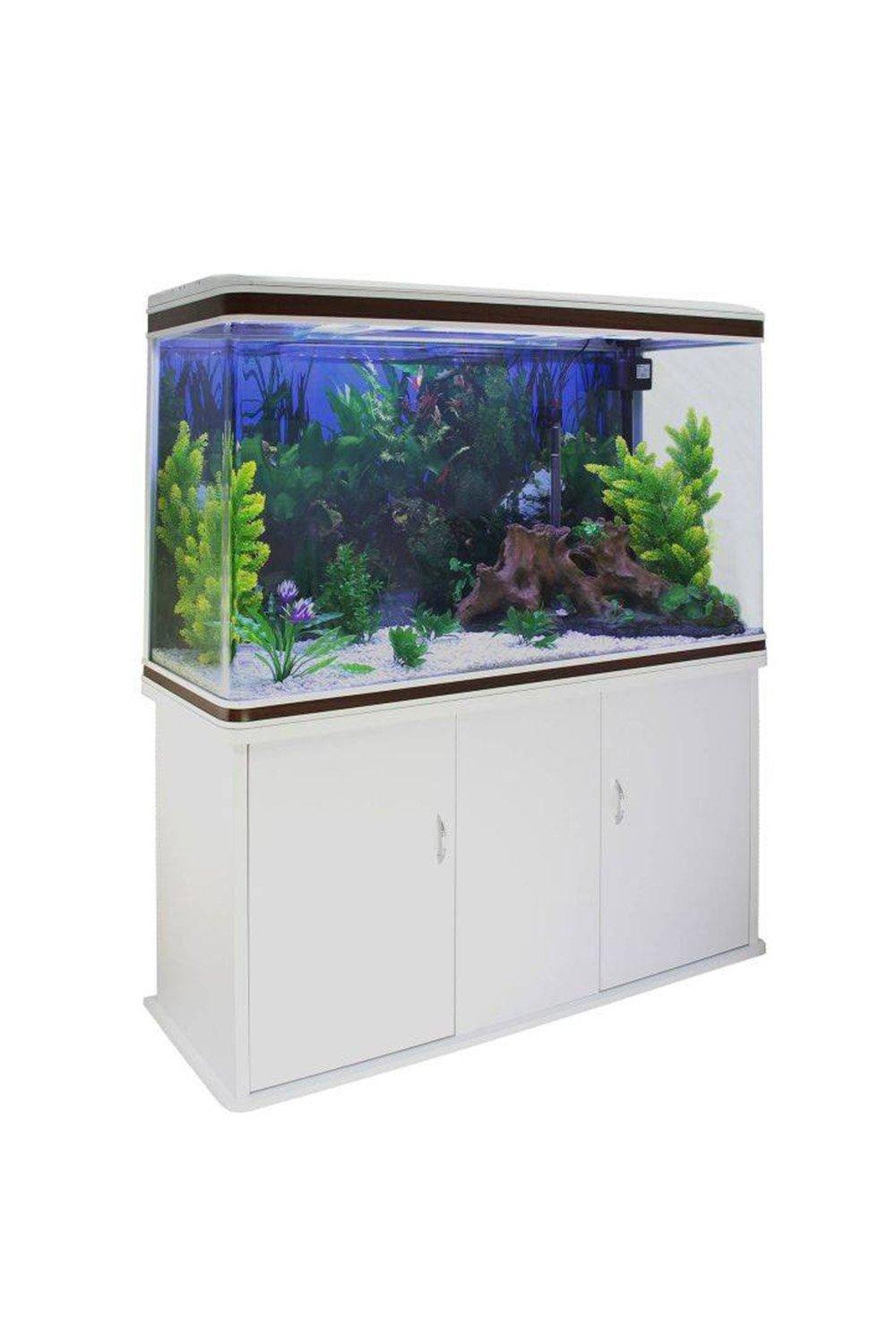 Aquarium Fish Tank & Cabinet with Complete Starter Kit - White Tank & White Gravel