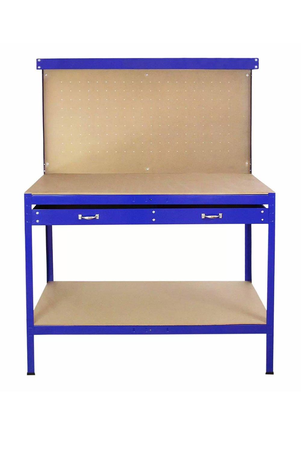 Workbench With Pegboard And Drawer In Blue