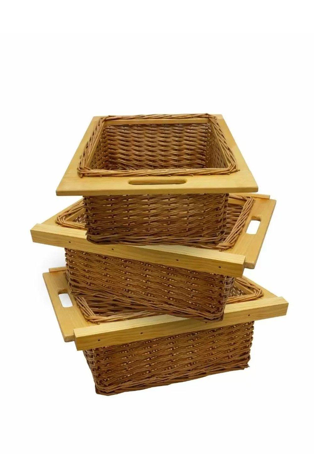 3 x Pull Out Wicker Kitchen Baskets 500mm