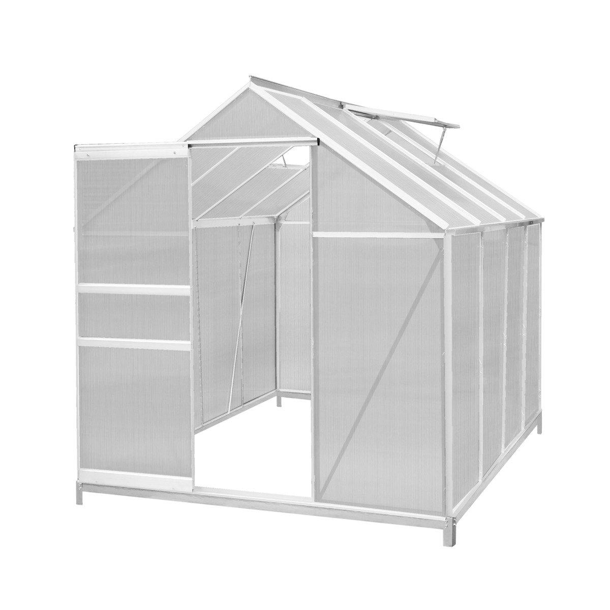 Polycarbonate Greenhouse 6ft x 8ft With Base - Silver