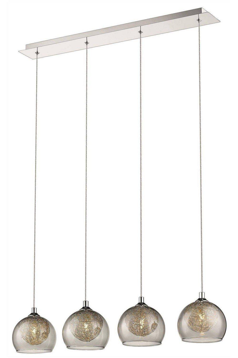Spring 4 Light Ceiling Pendant Bar Chrome Smoked grey with Glass Shades G9