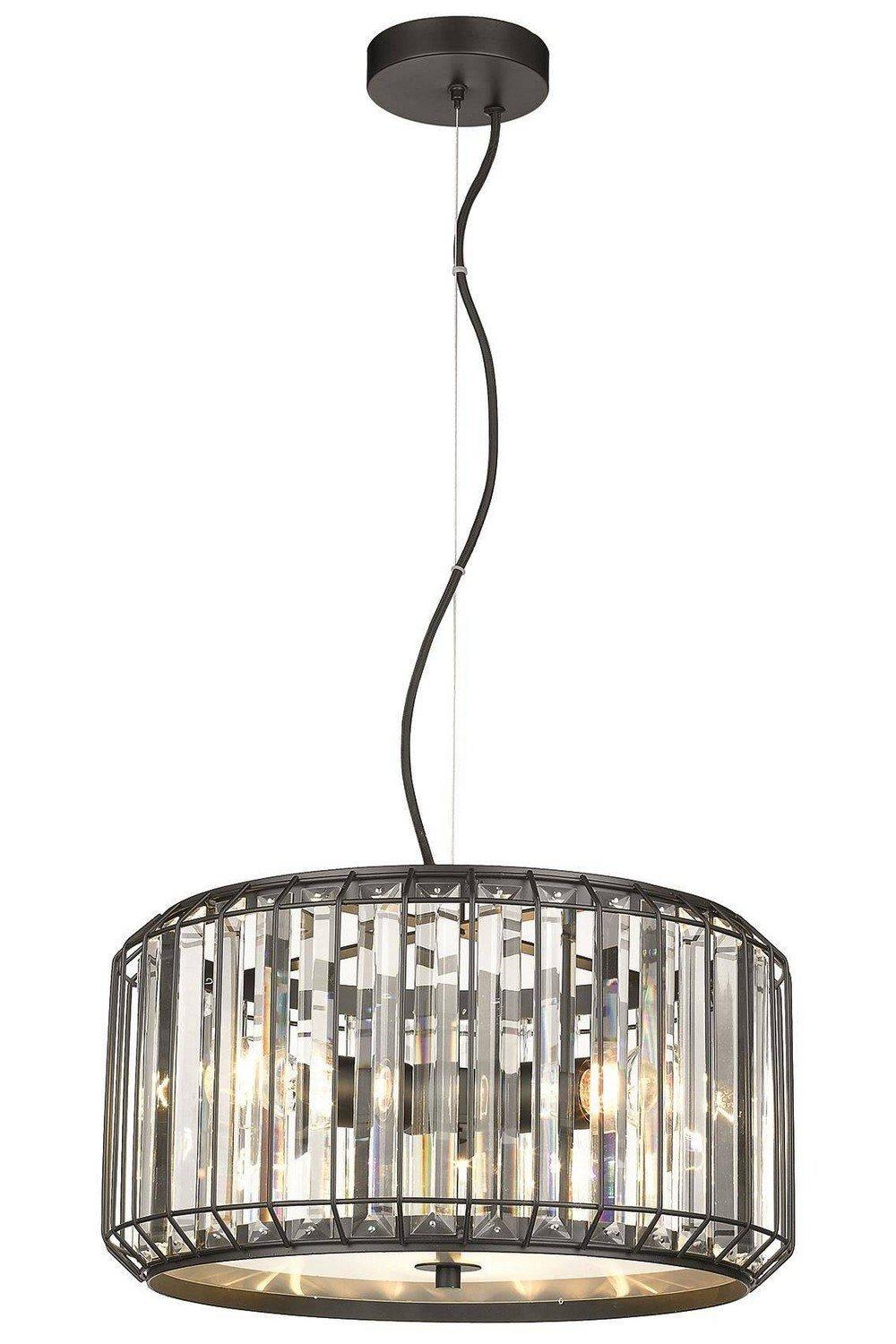 Spring 3 Light Ceiling Pendant Black Clear with Crystals E27
