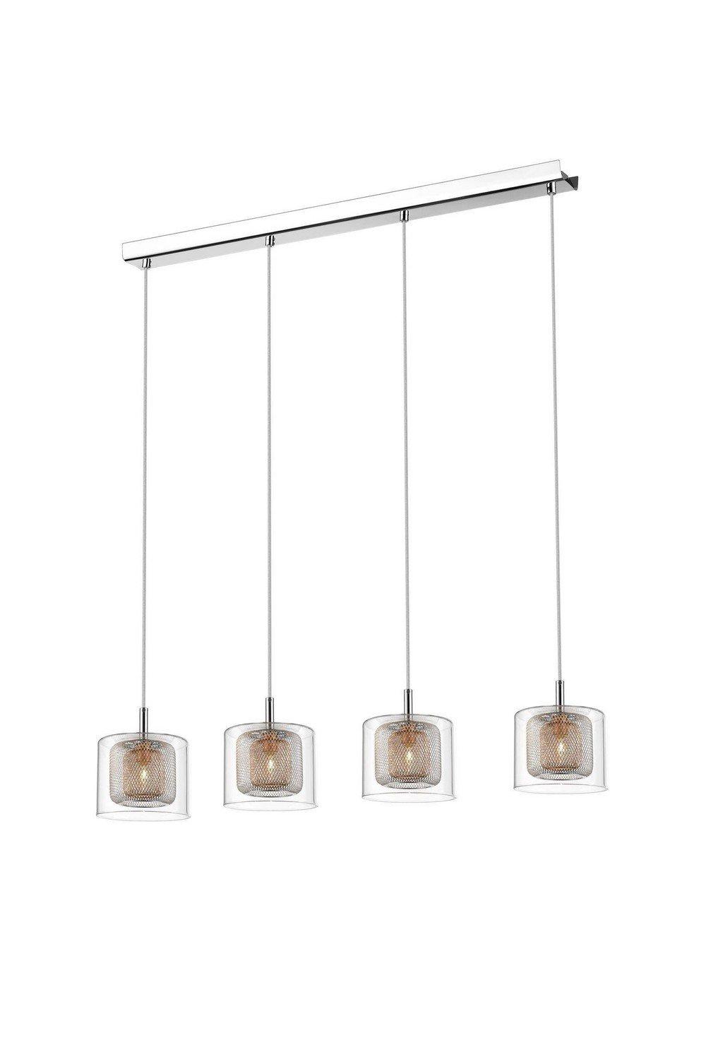 Spring 4 Light Ceiling Pendant Bar Mesh Chrome Copper Glass G9