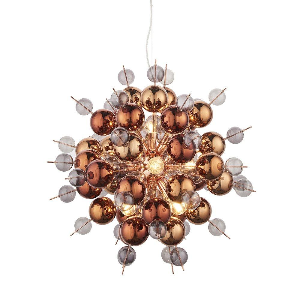 Pavia 9 Light Ceiling Pendant Copper Plate With Copper Mirror & Tinted Glass