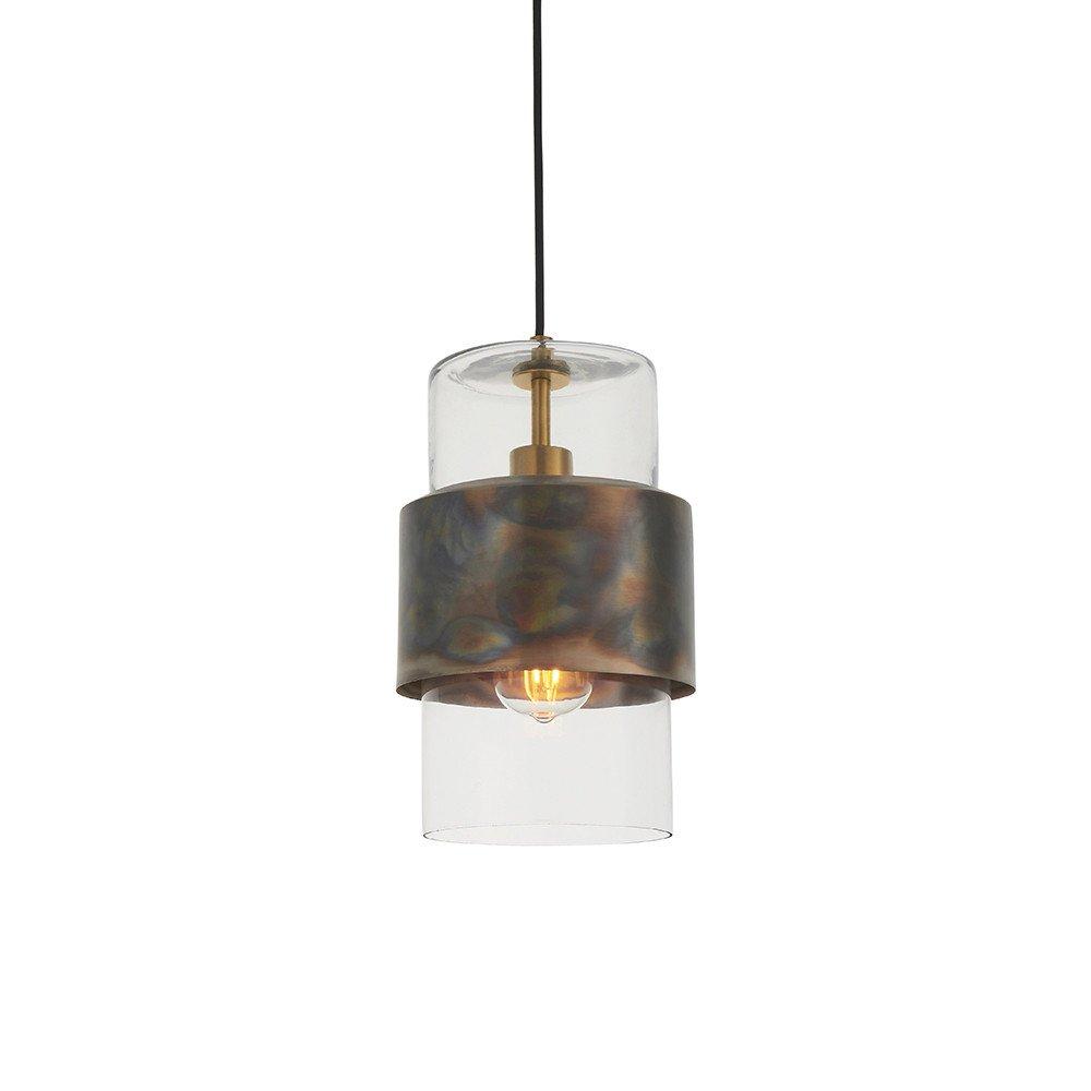 Palermo Pendant Ceiling Light Bronze Patina Plate & Clear Glass