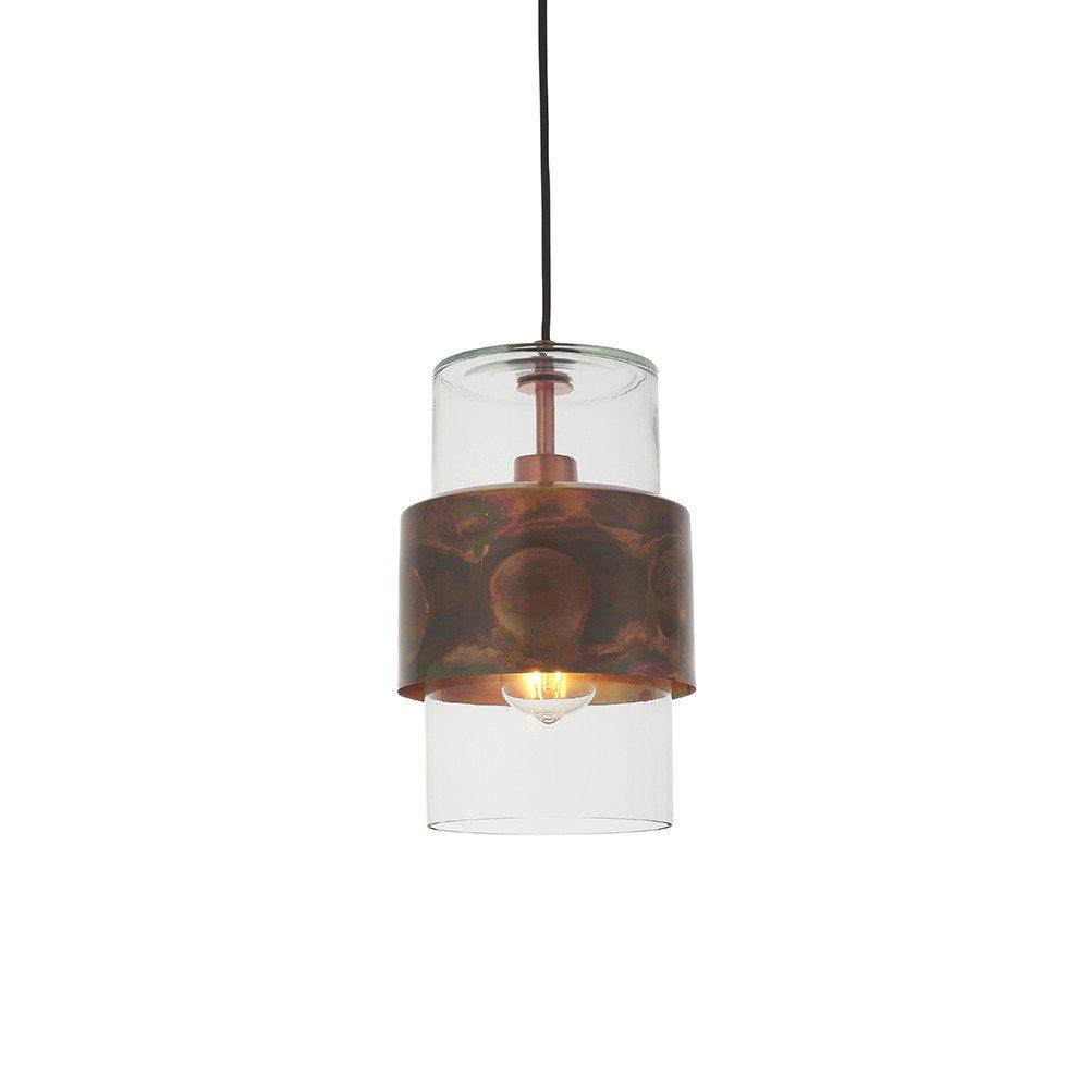 Palermo Pendant Ceiling Light Copper Patina Plate & Clear Glass