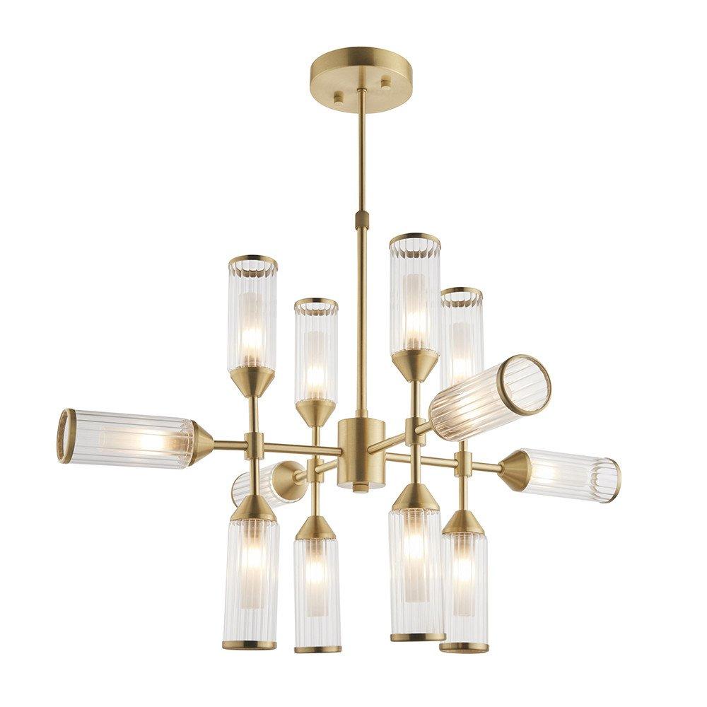 Trieste 12 Light Ceiling Pendant Satin Brass Plate With Clear & Frosted Glass