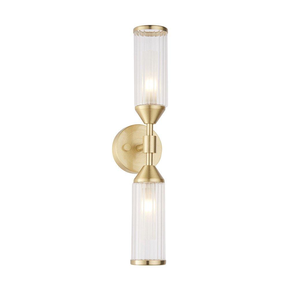 Trieste 2 Light Wall Lamp Satin Brass Plate With Clear & Frosted Glass