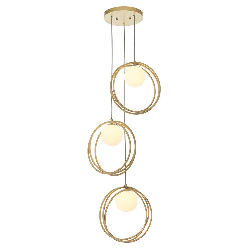 Bergamo 3 Light Ceiling Pendant Brushed Gold Paint & Gloss Opal Glass
