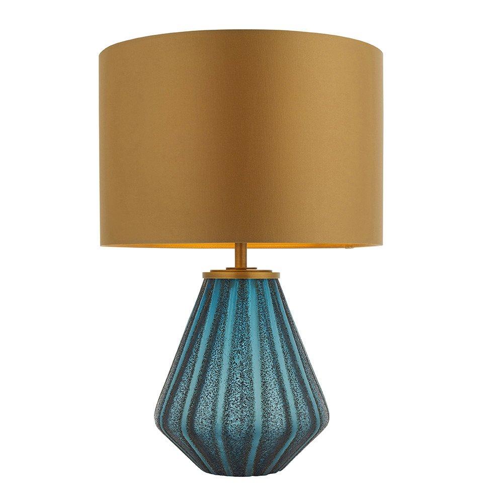 Courmayeur Table Lamp Turquoise Tinted Glass & Gold Satin Fabric