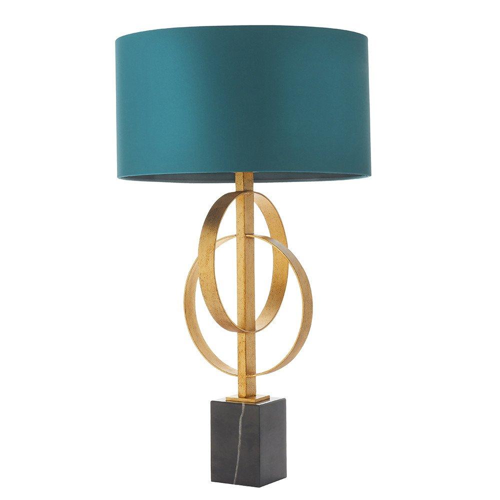 Trento Table Lamp Antique Gold Leaf & Teal Satin Fabric