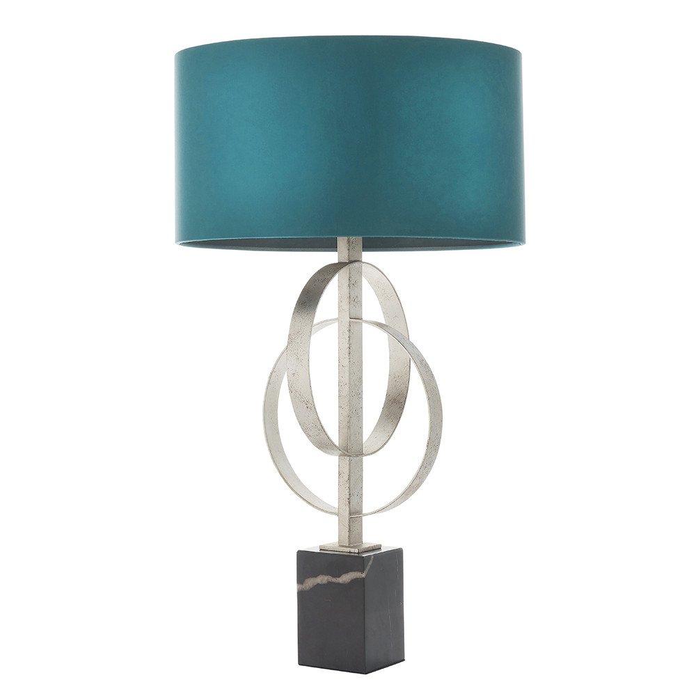 Trento Table Lamp Antique Silver Leaf & Teal Satin Fabric