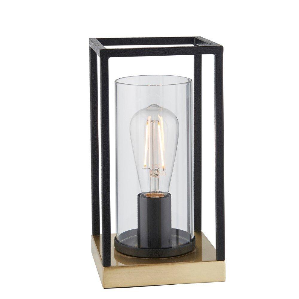 Pescasseroli Table Lamp Sand Black And Satin Brass Plate With Clear Glass