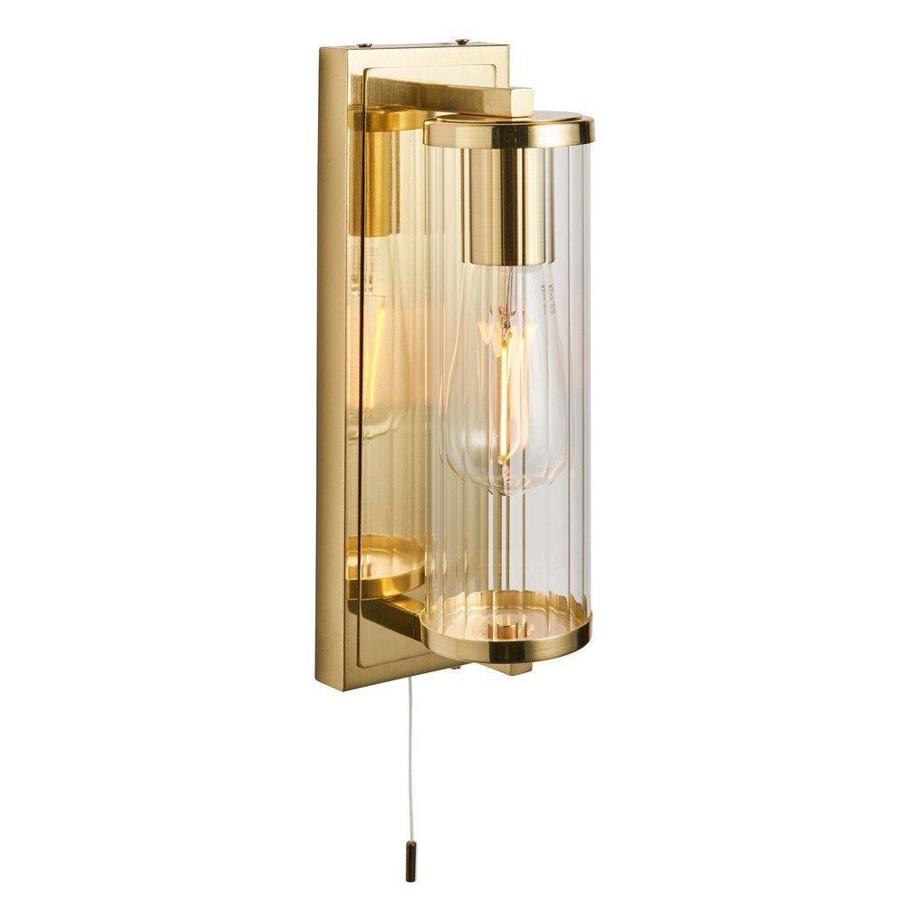 Como Bathroom Wall Lamp Satin Brass Plate & Clear Ribbed Glass IP44