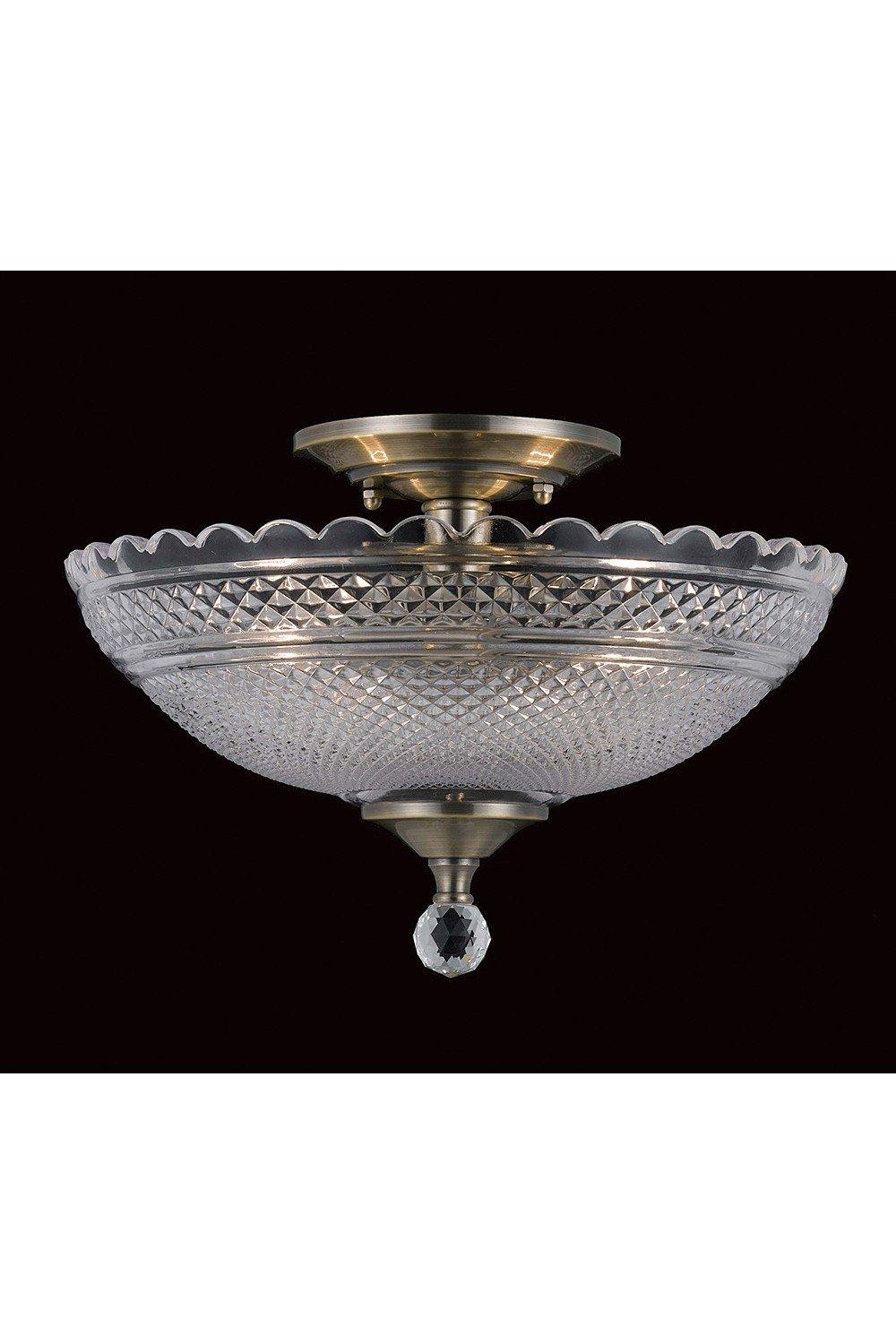 Dallas Antique Brass Bowl Semi Flush Ceiling Light