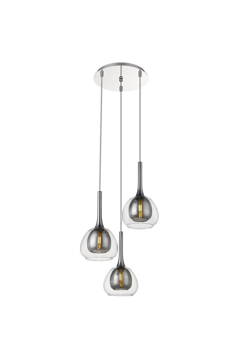 Contemporary Cluster Pendant Ceiling 3 Light Smoked Grey Glass