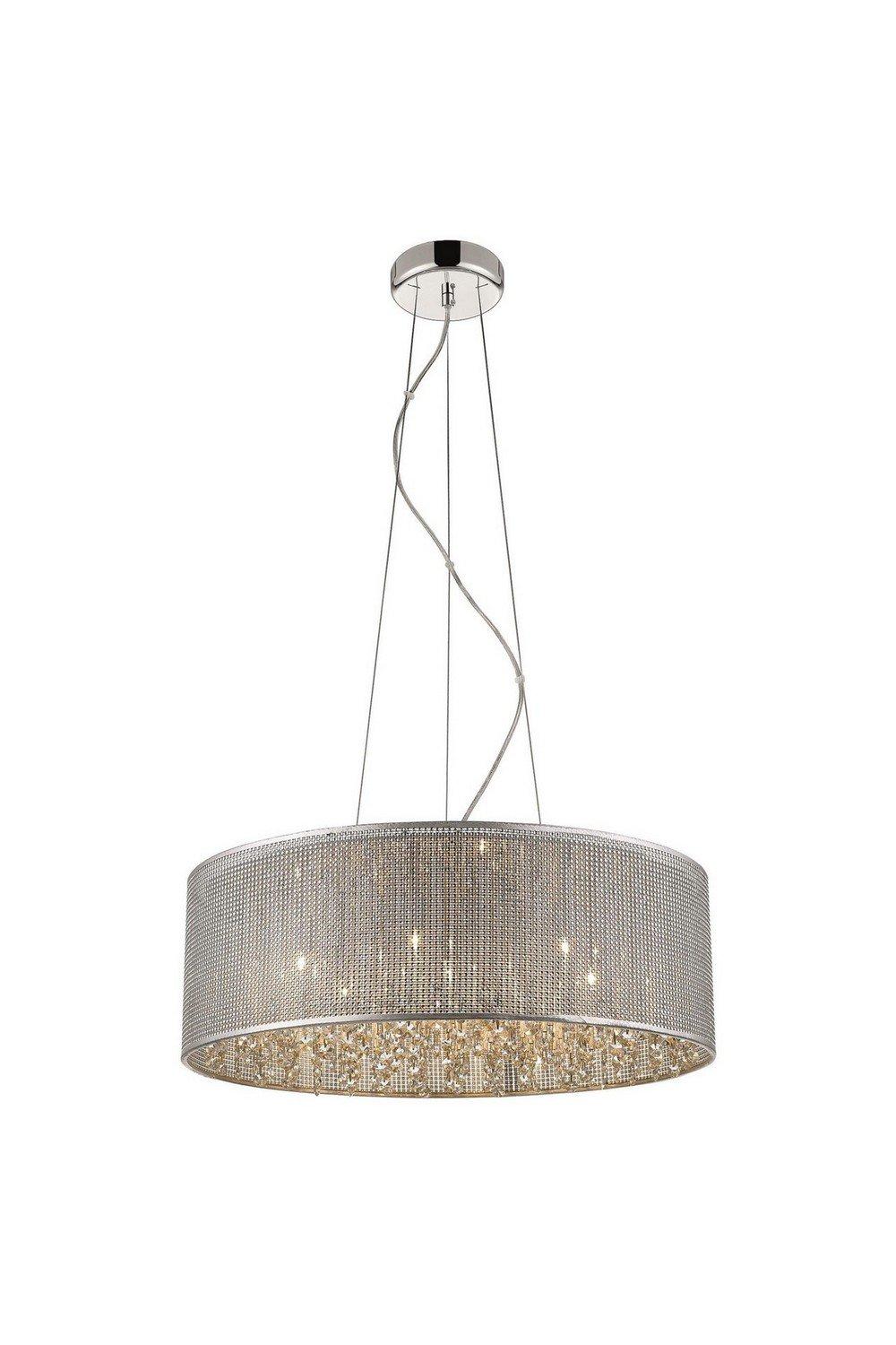 Traditional Pendant Ceiling 7 Light Silver Crystal
