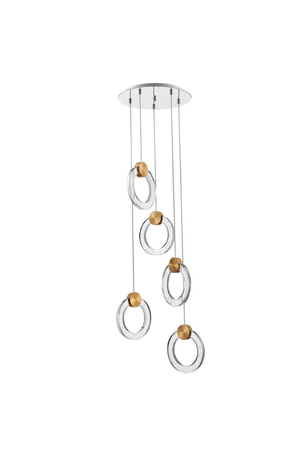 Contemporary LED Cluster Pendant Ceiling 5 Light Gold Glass 3000K