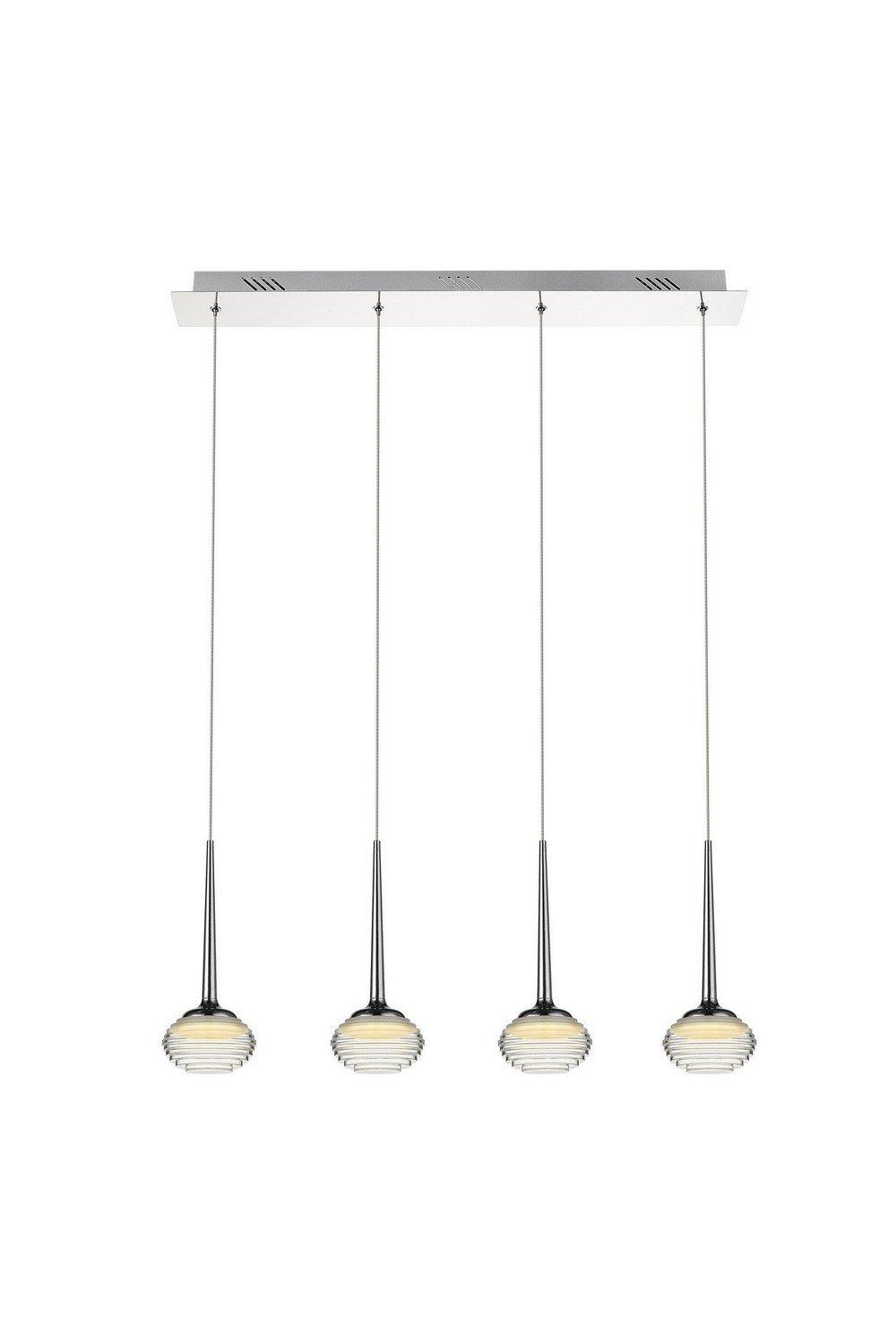 Contemporary LED Bar Pendant Ceiling 4 Ball Light Chrome Glass 3000K