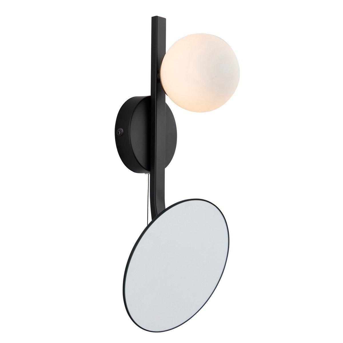Riomaggiore Bathroom Metal Wall Lamp Matt Black Mirrored Glass With Opal Glass IP44