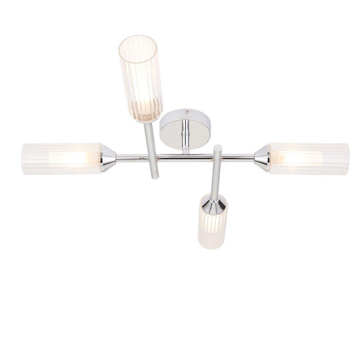 Casoria Bathroom Multi Arm Glass Semi Flush Ceiling Lamp Chrome Plate Ribbed Glass IP44