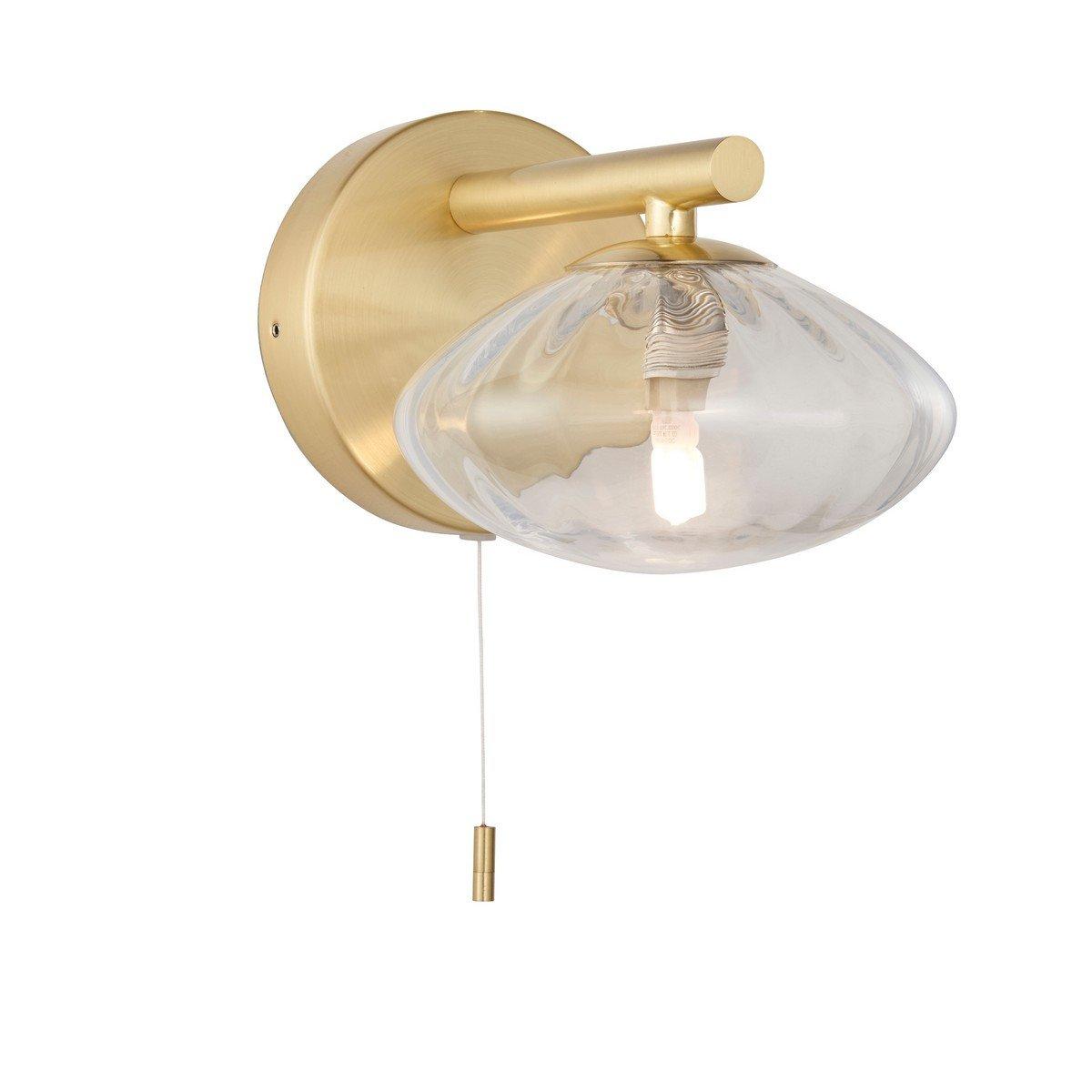Oristano Bathroom Glass Wall Lamp Satin Brass Plate Ribbed Glass IP44
