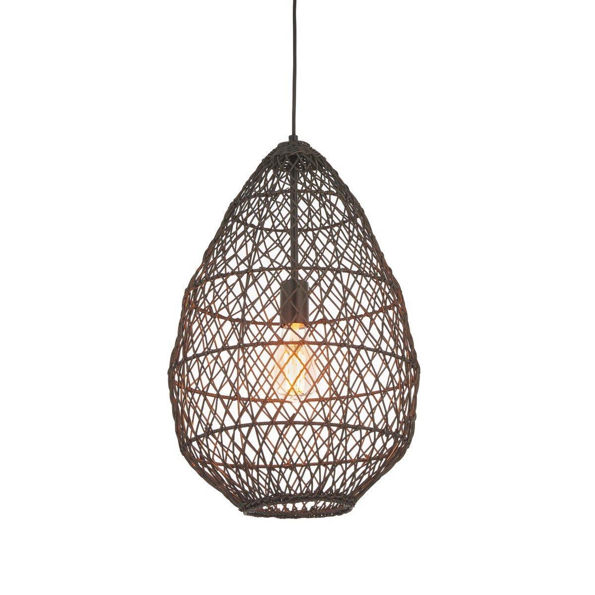 Ancona Single Pendant Ceiling Lamp Black Rattan Matt Black