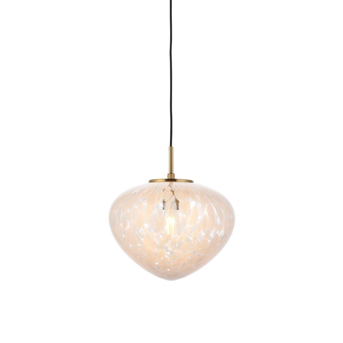 Bari Single Pendant Ceiling Lamp Satin Brass Plate White Confetti Glass