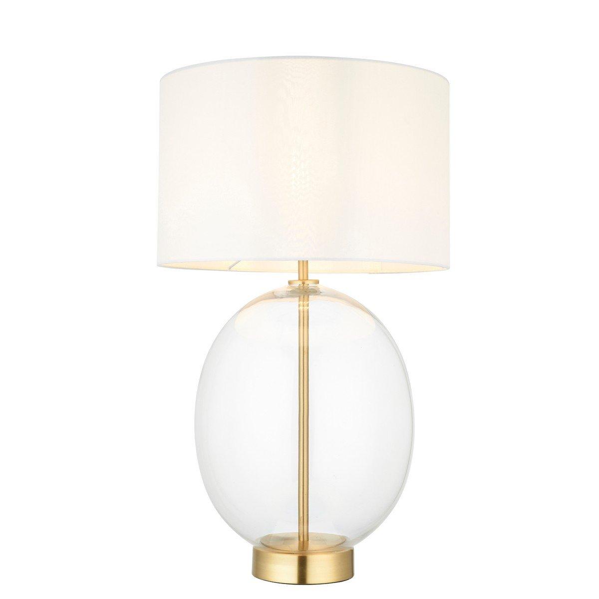Lecce Complete Table Lamp Satin Brass Plate Glass With Vintage White Fabric