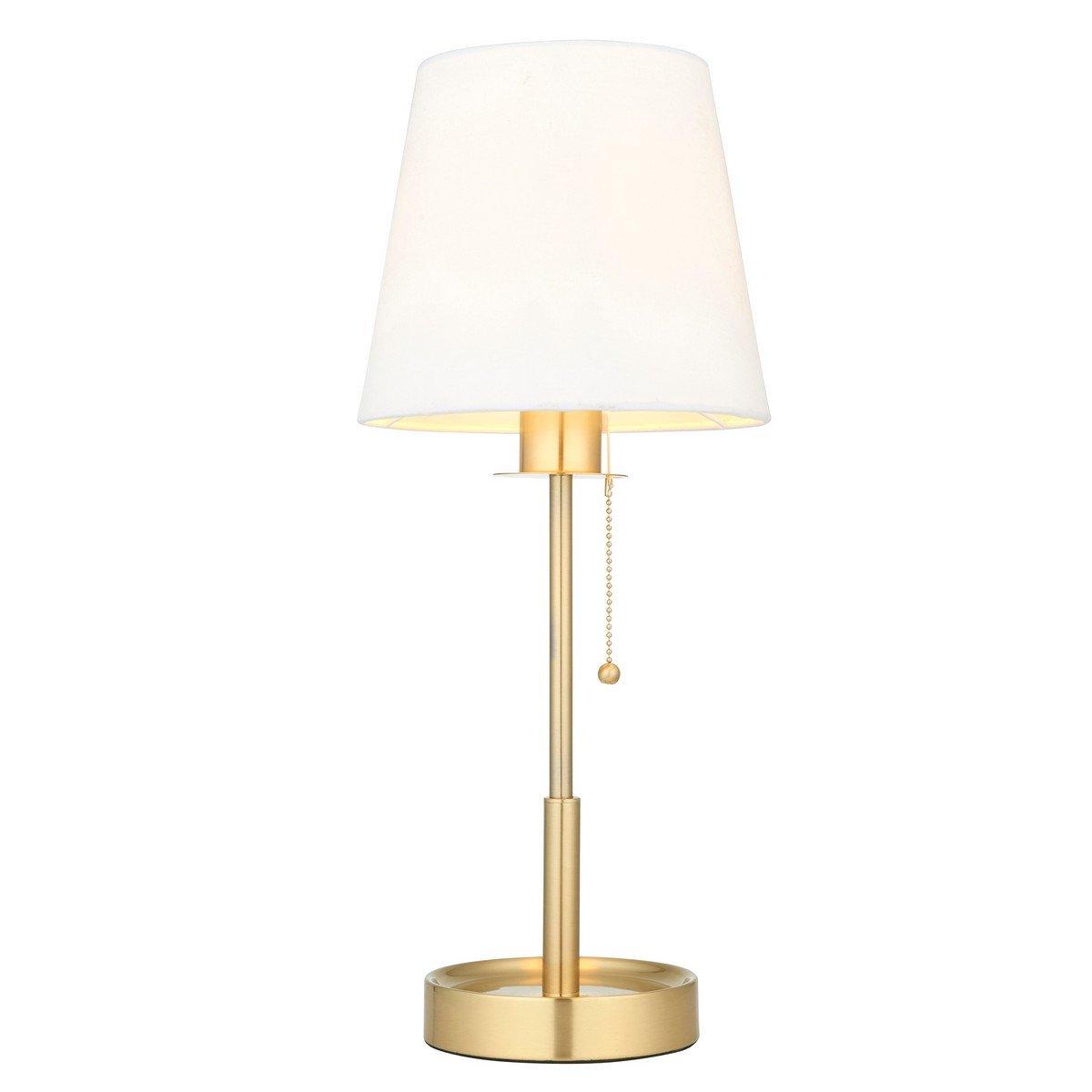 Florence Base & Shade Table Lamp Satin Brass Plate Vintage White Fabric