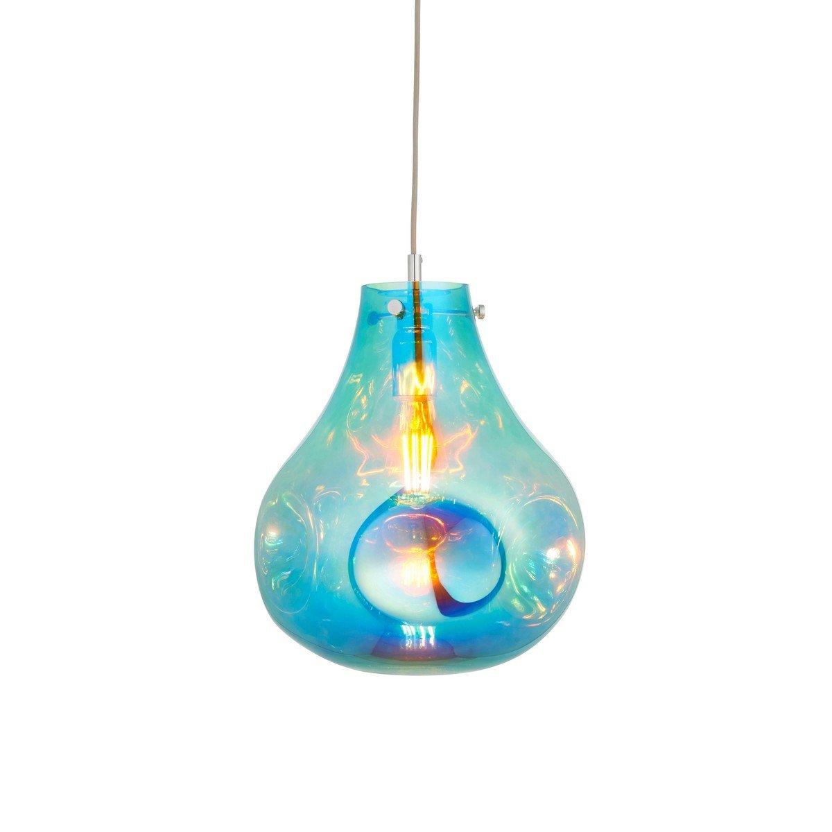 Perugia Single Pendant Ceiling Lamp Petrol Metallic Glass Chrome Plate
