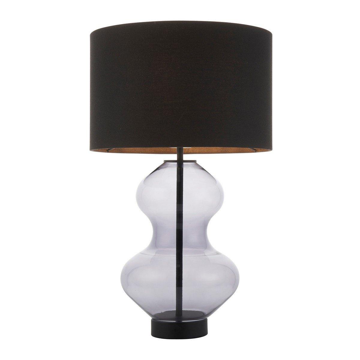 Lecce Base & Shade Table Lamp Grey Tinted Glass Black Cotton Fabric With Matt Black Paint