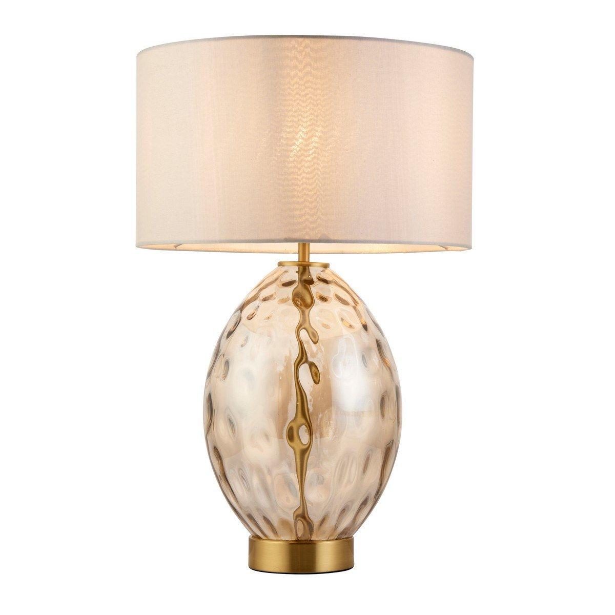 Barletta Base & Shade Table Lamp Champagne Lustre Glass Satin Brass Plate With Vintage White Fabric