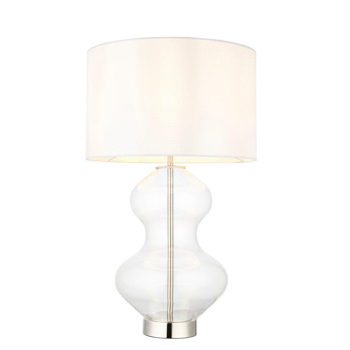 Lecce Complete Table Lamp Bright Nickel Plate Glass With Vintage White Fabric