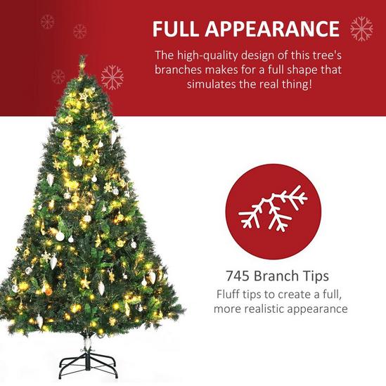 HOMCOM Pre Lit Artificial Christmas Tree Holiday Décor Ornament Metal Stand 5