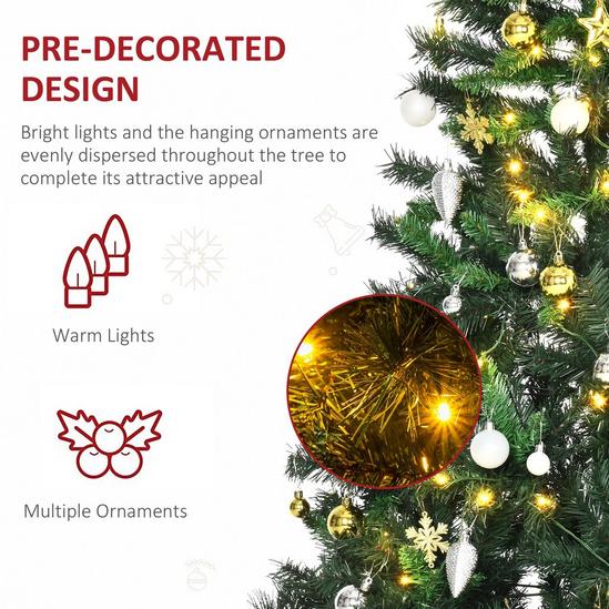 HOMCOM Pre Lit Artificial Christmas Tree Holiday Décor Ornament Metal Stand 6