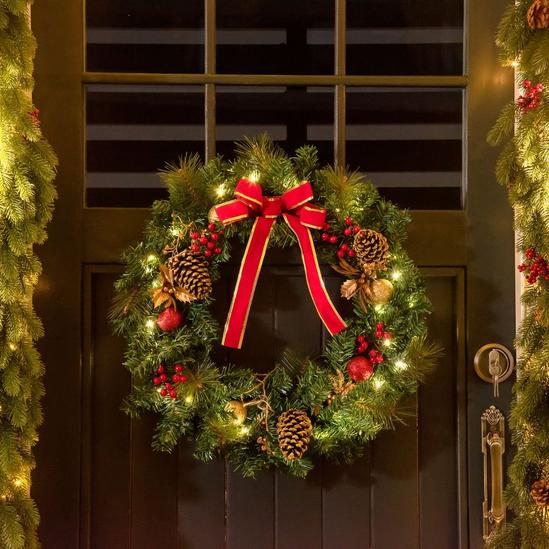 HOMCOM Pre Lit Artificial Christmas Door Wreath Holly Garland Décor 3