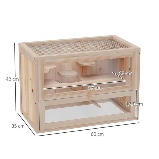 PAWHUT Wooden Hamster Cage Mice Rodents Hutch Small Animals 2 Levels 3