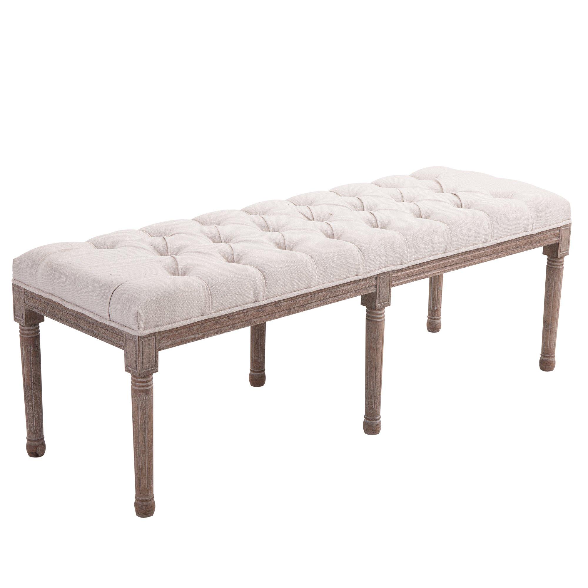 Stool Bench Chic Button Tufted 3 Person Bedside Seat End Hallway