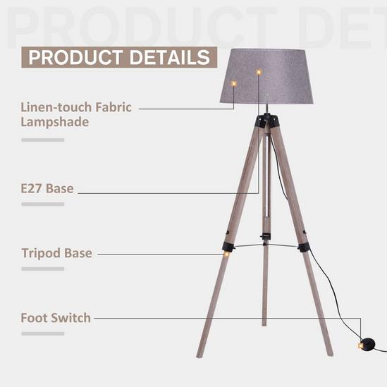 HOMCOM Free Standing Floor Lamp Bedside Light Tripod Holder Fabric Shade 5