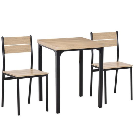 HOMCOM 3 Pcs Compact Dining Table 2 Chairs Set Wooden Metal Legs Kitchen 1