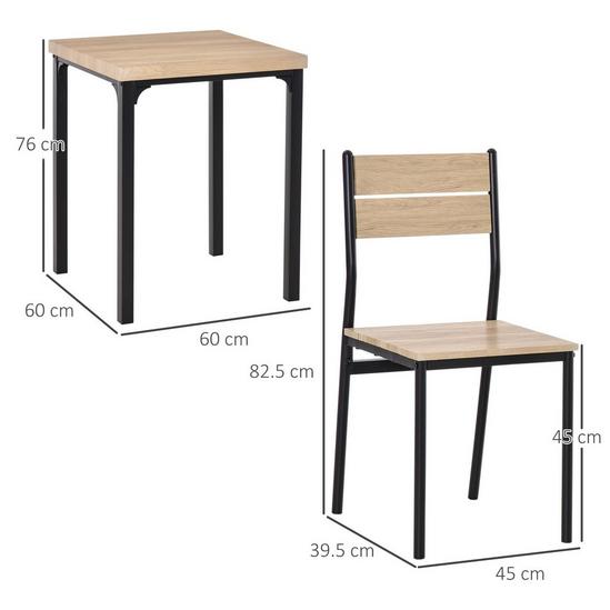 HOMCOM 3 Pcs Compact Dining Table 2 Chairs Set Wooden Metal Legs Kitchen 4